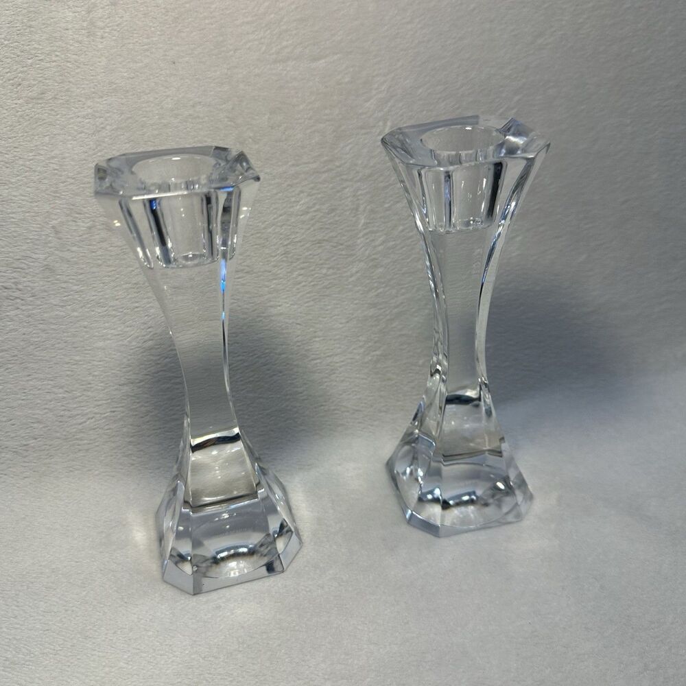 Set Of 2 Villeroy Boch Crystal Cocktail Club Candlestick Holder 6.5” EUC Holiday